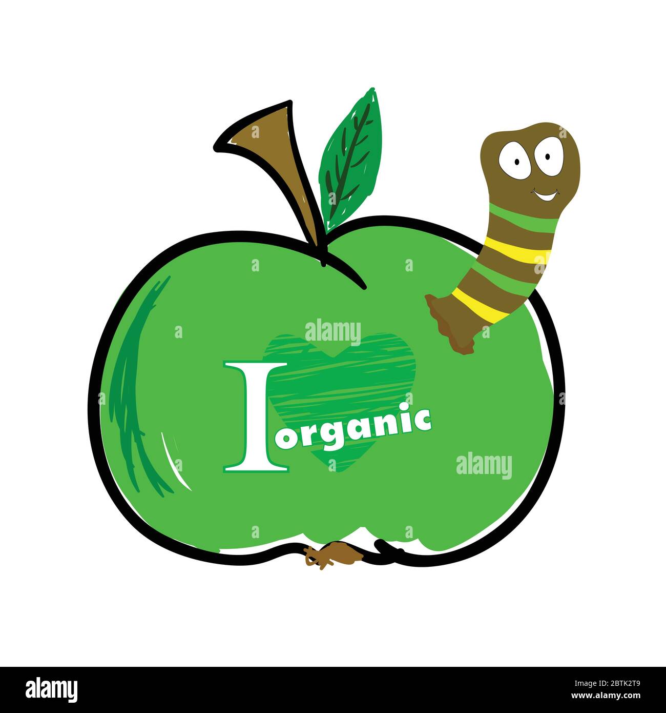 worm in the apple color vector illustration Stock Vector