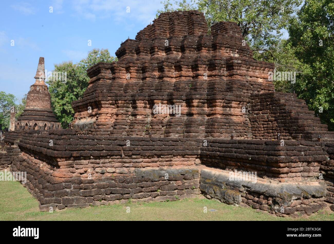 Ruins of the former ordination hall of Wat Phra Kaew in Kamphaeng Phet Stock Photo