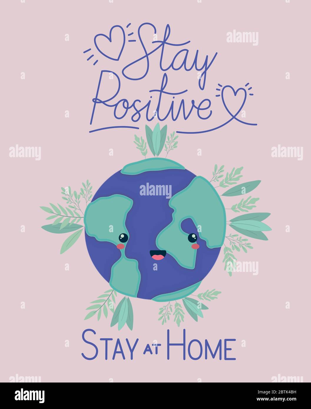 Stay positive at home and kawaii world cartoon vector design Stock Vector  Image & Art - Alamy