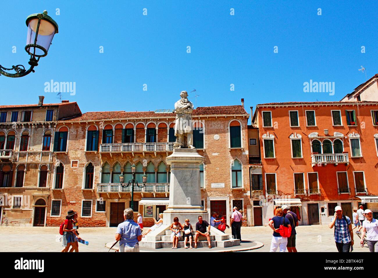 View of Campo Santo Stefano square and monument of Niccolò Tommaseo on nice spring day,Venice,Italy June 2016 Stock Photo