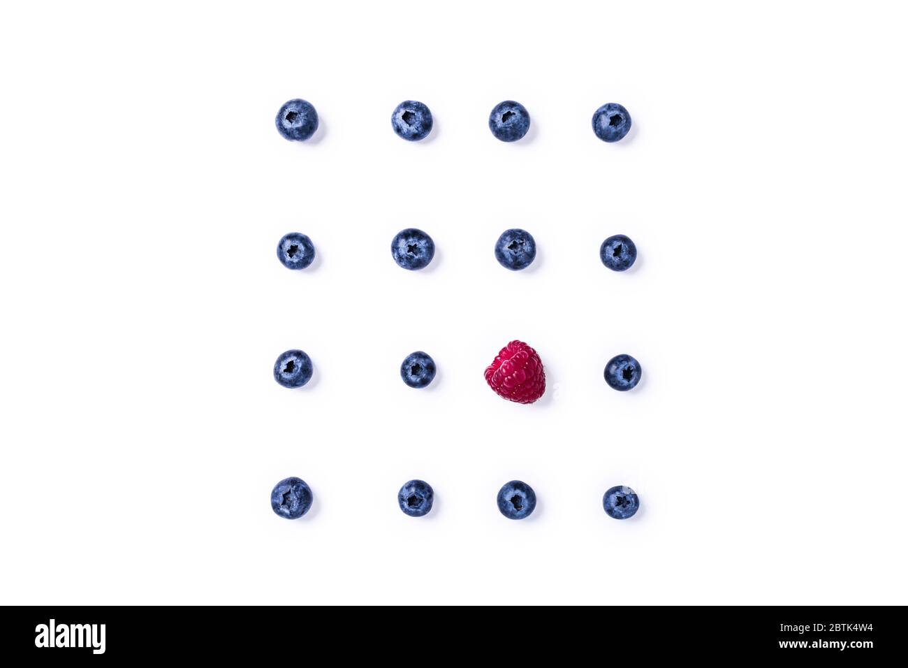 Pattern with raspberry and blueberries on isolated white background. Stock Photo
