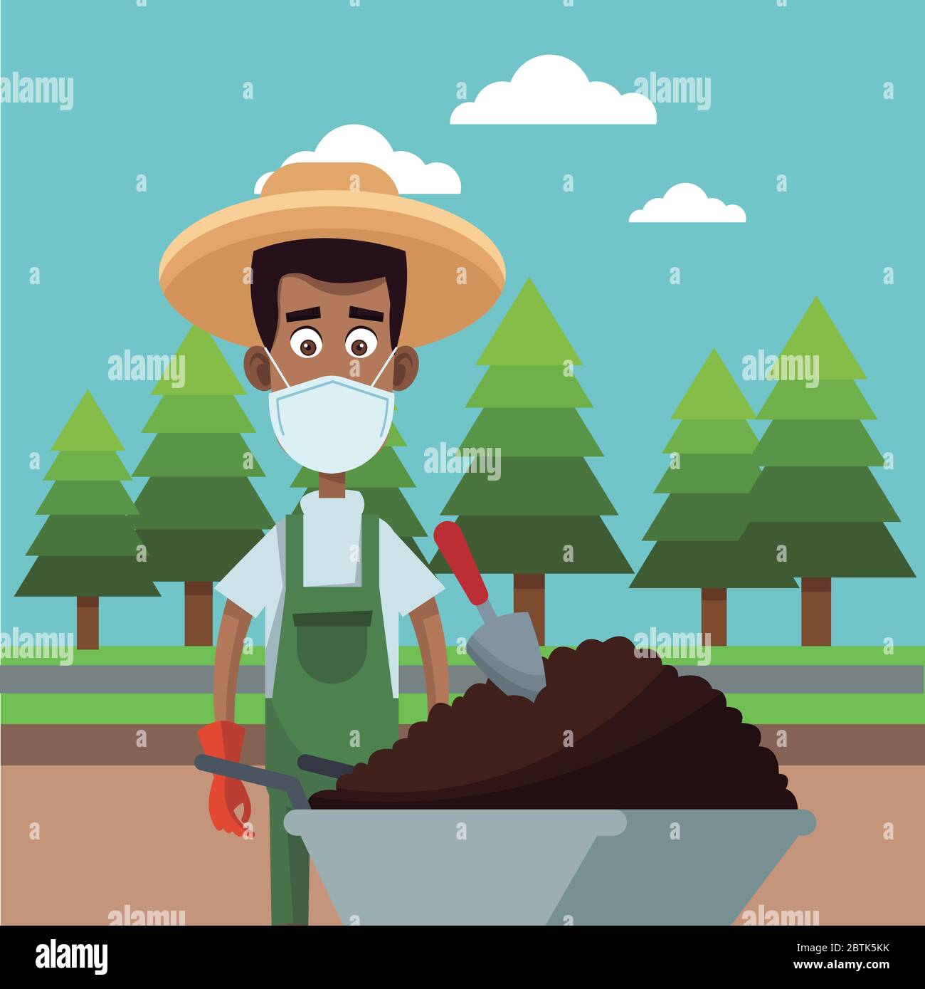 afro male farmer wearing medical mask scene Stock Vector