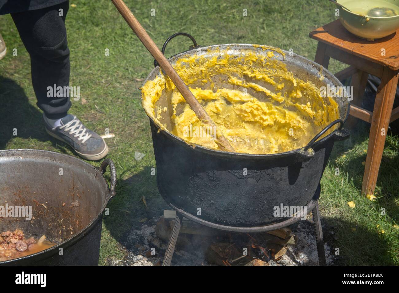 A bowl of Mamaliga, a traditional Romanian porridge made out of corn flour Stock Photo