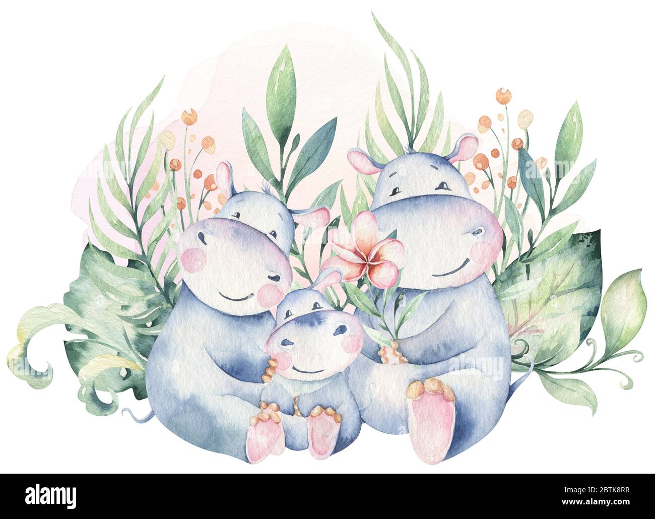 Hand drawn cute isolated tropical summer watercolor hippo animals. hippopotamus baby and mother cartoon animal illustrations, jungle tree, brazil Stock Photo - Alamy Hand drawn cute isolated tropical summer watercolor hippo animals. hippopotamus baby and mother cartoon animal illustrations, jungle tree, brazil Stock Photo - Alamy