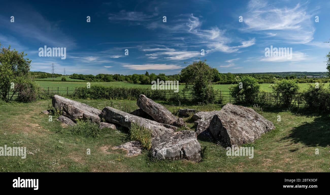 Little Kit's Coty, also known as The Countless Stones, Neolithic chambered long barrow, one of the Medway Megaliths, near Aylesford, Kent, UK Stock Photo