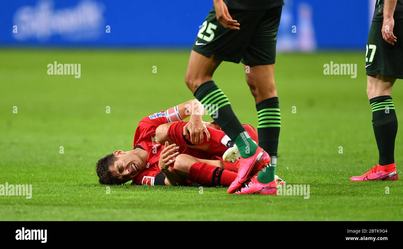 Leverkusen, Germany. 26th May, 2020. Football: Bundesliga, Bayer Leverkusen - VfL Wolfsburg, 28th matchday in the BayArena. Kai Havertz of Leverkusen reacts after the game. IMPORTANT NOTICE: In accordance with the regulations of the DFL Deutsche Fußball Liga and the DFB Deutscher Fußball-Bund, it is prohibited to use or have used in the stadium and/or photographs taken of the match in the form of sequence images and/or video-like photo series. Credit: Marius Becker/dpa-Pool/dpa/Alamy Live News Stock Photo