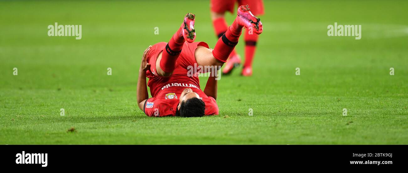 Leverkusen, Germany. 26th May, 2020. Football: Bundesliga, Bayer Leverkusen - VfL Wolfsburg, 28th matchday in the BayArena. Nadiem Amiri of Leverkusen is disappointed after the defeat. IMPORTANT NOTE: According to the regulations of the DFL Deutsche Fußball Liga and the DFB Deutscher Fußball-Bund, it is prohibited to use or have used in the stadium and/or from the game taken photographs in the form of sequence pictures and/or video-like photo series. Credit: Marius Becker/dpa-Pool/dpa/Alamy Live News Stock Photo