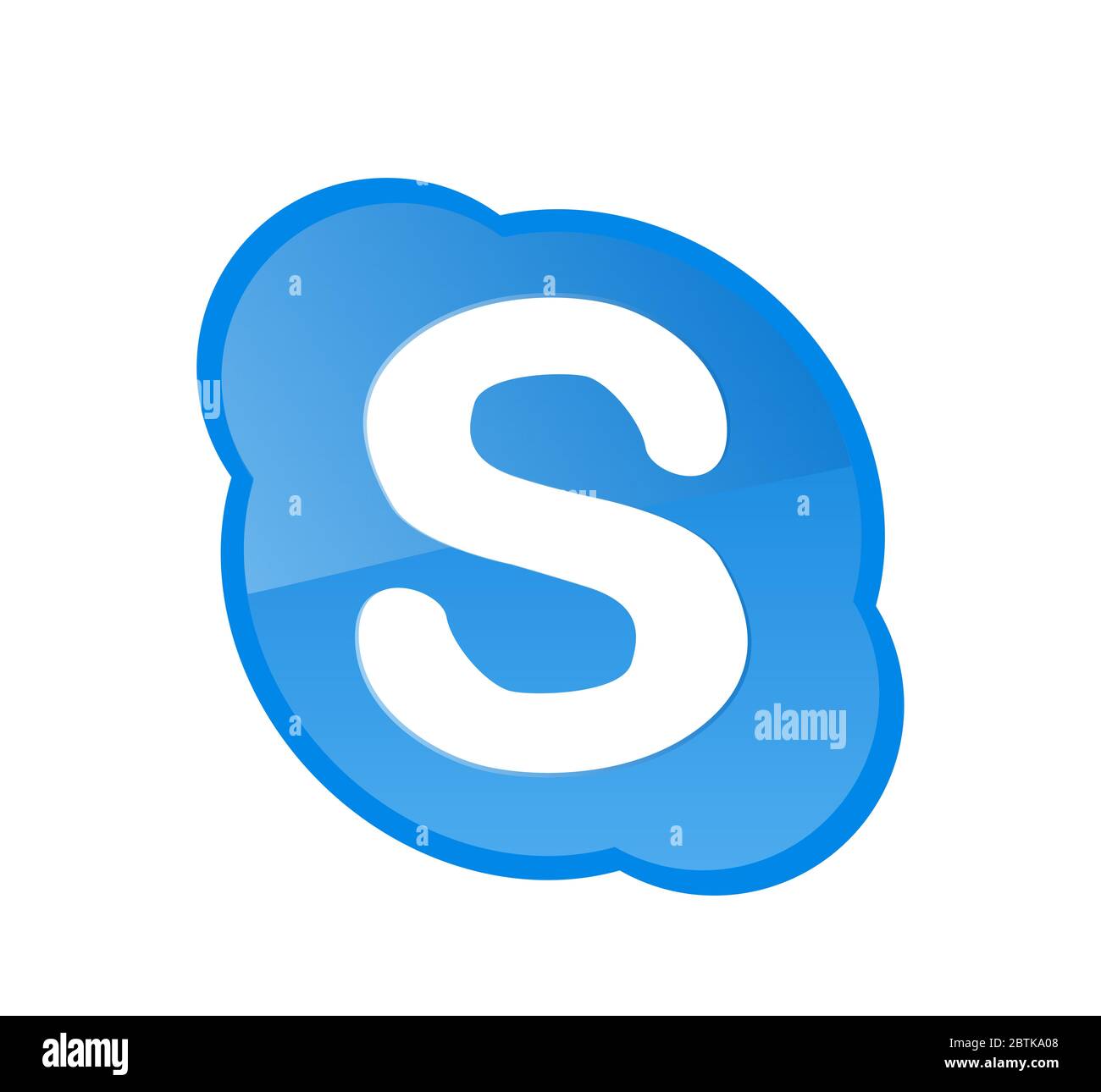 Skype logotype on white background. Skype is a telecommunications application software developed by Microsoft. Kharkiv, Ukraine - May 26, 2020 Stock Photo