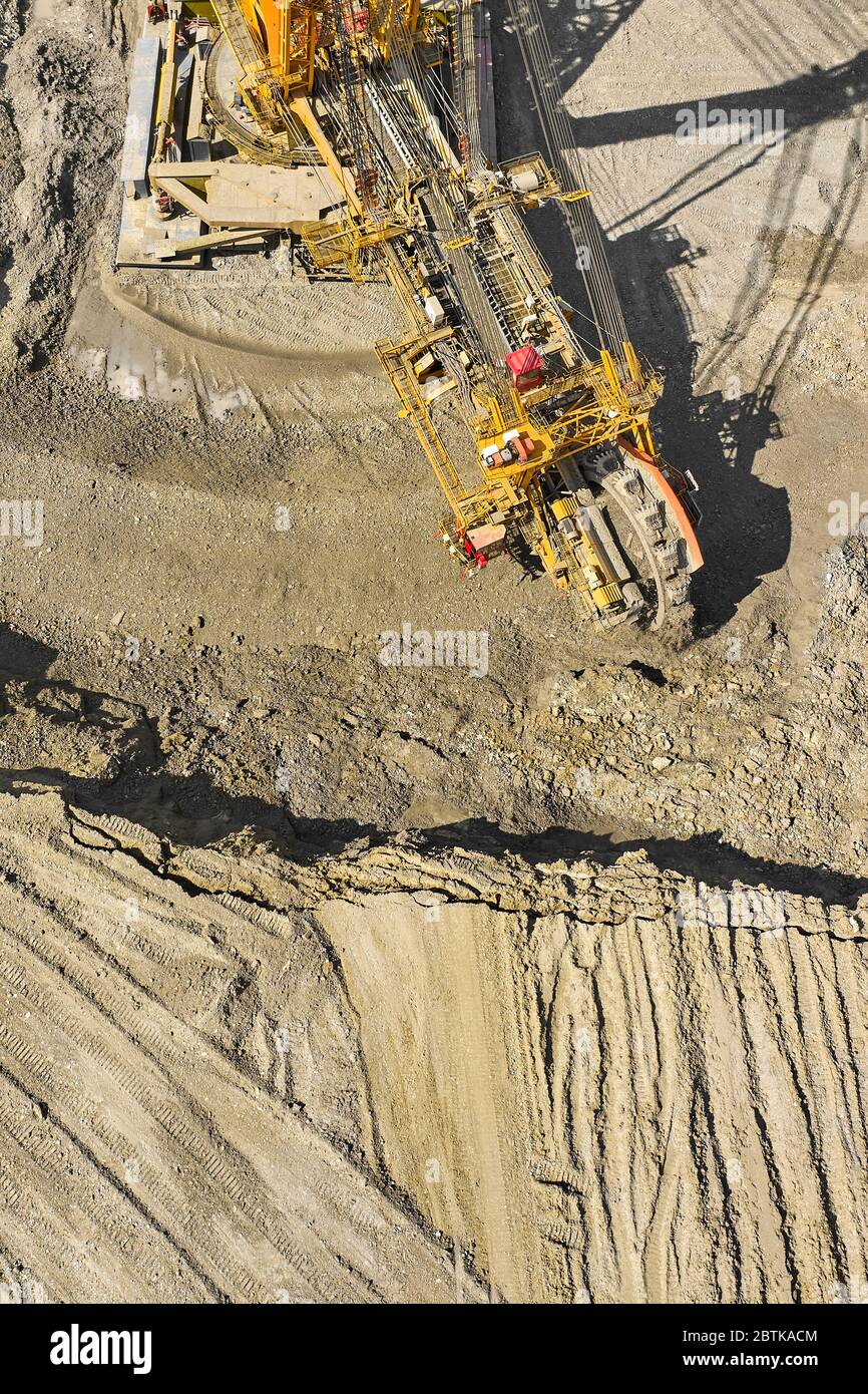 Huge bucket wheel excavator or mobile strip mining machine mining coal