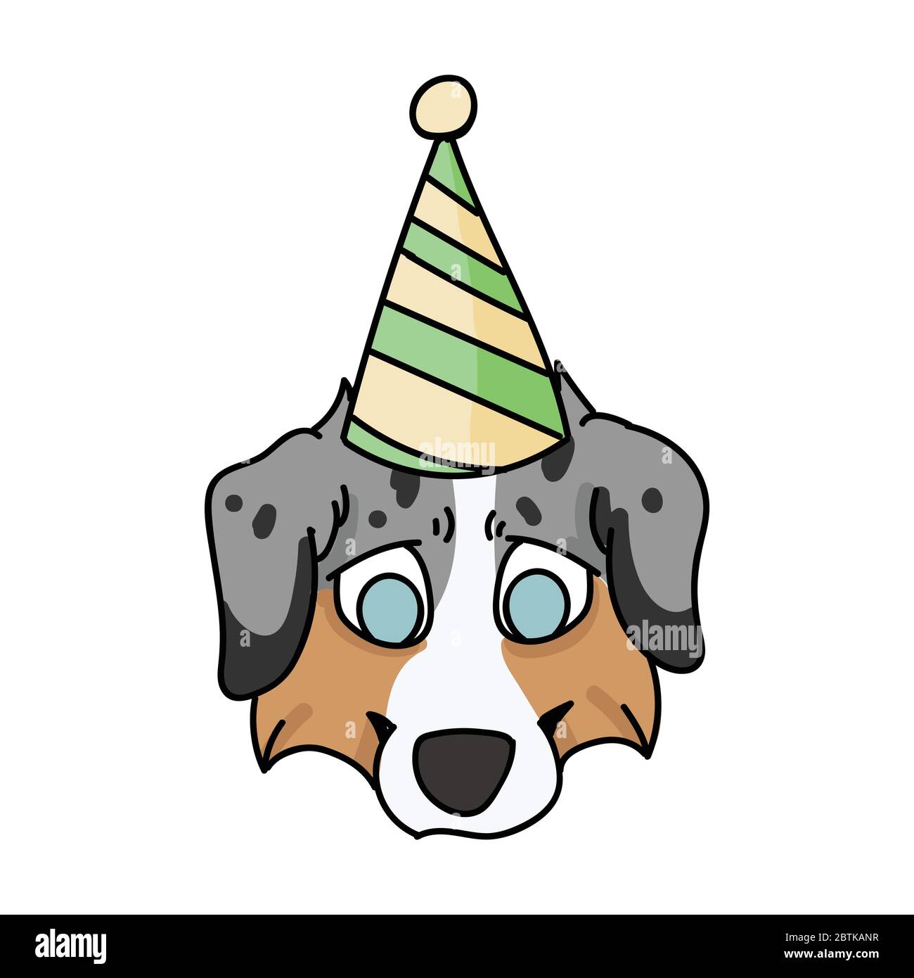 Cute Cartoon Australian Shepherd Puppy Face With Party Hat Vector Clipart Pedigree Kennel Doggie Breed For Dog Lovers Purebred Domestic For Stock Vector Image Art Alamy