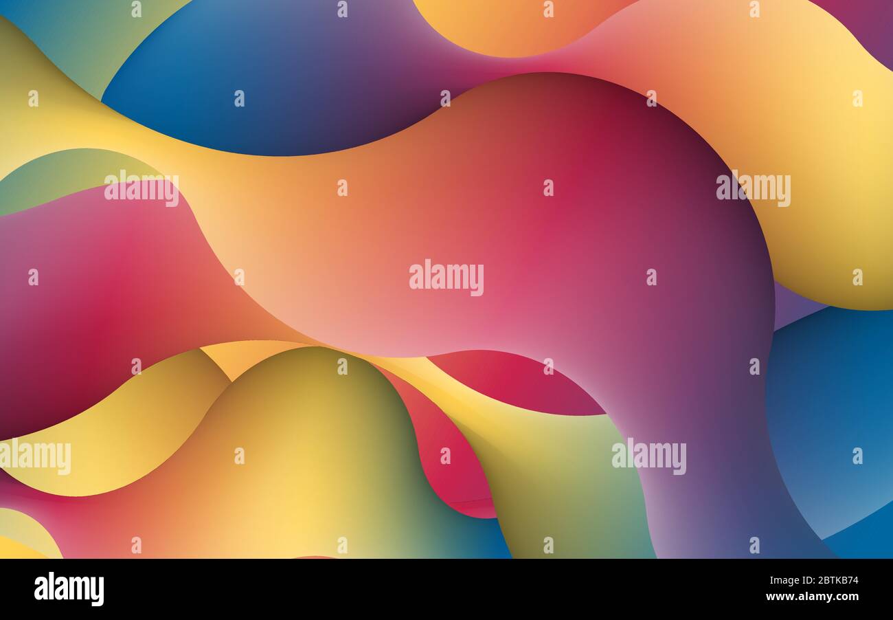 Abstract 3d multicolored shape. Vector artistic illustration. Vibrant gradient curved stream. Liquid blended fluid color path. Creativity concept. Stock Vector