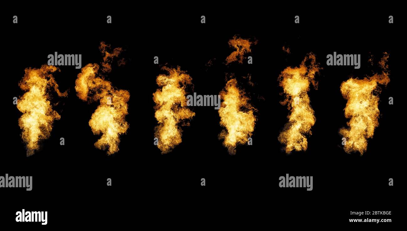Large textured flames set. Isolated on black Stock Photo
