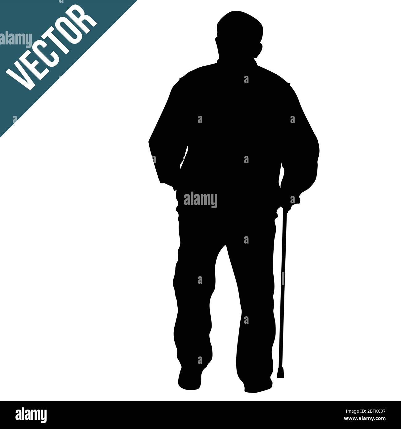 Old man silhouette with stick on white background, vector illustration ...