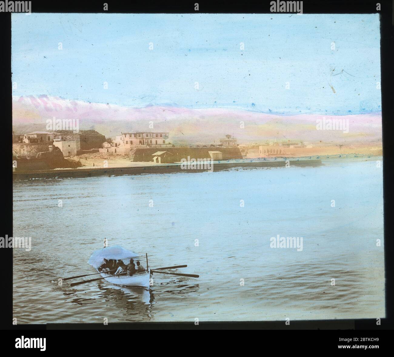 Panorama of Chania / Crete. Hand colored slide from around 1910. Photograph on dry glass plate from the Herry W. Schaefer collection. Stock Photo