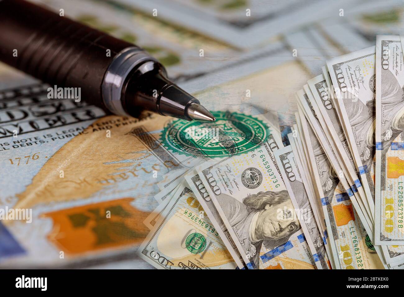 Concept of market with pen and US 100 dollar bills currency Stock Photo Alamy