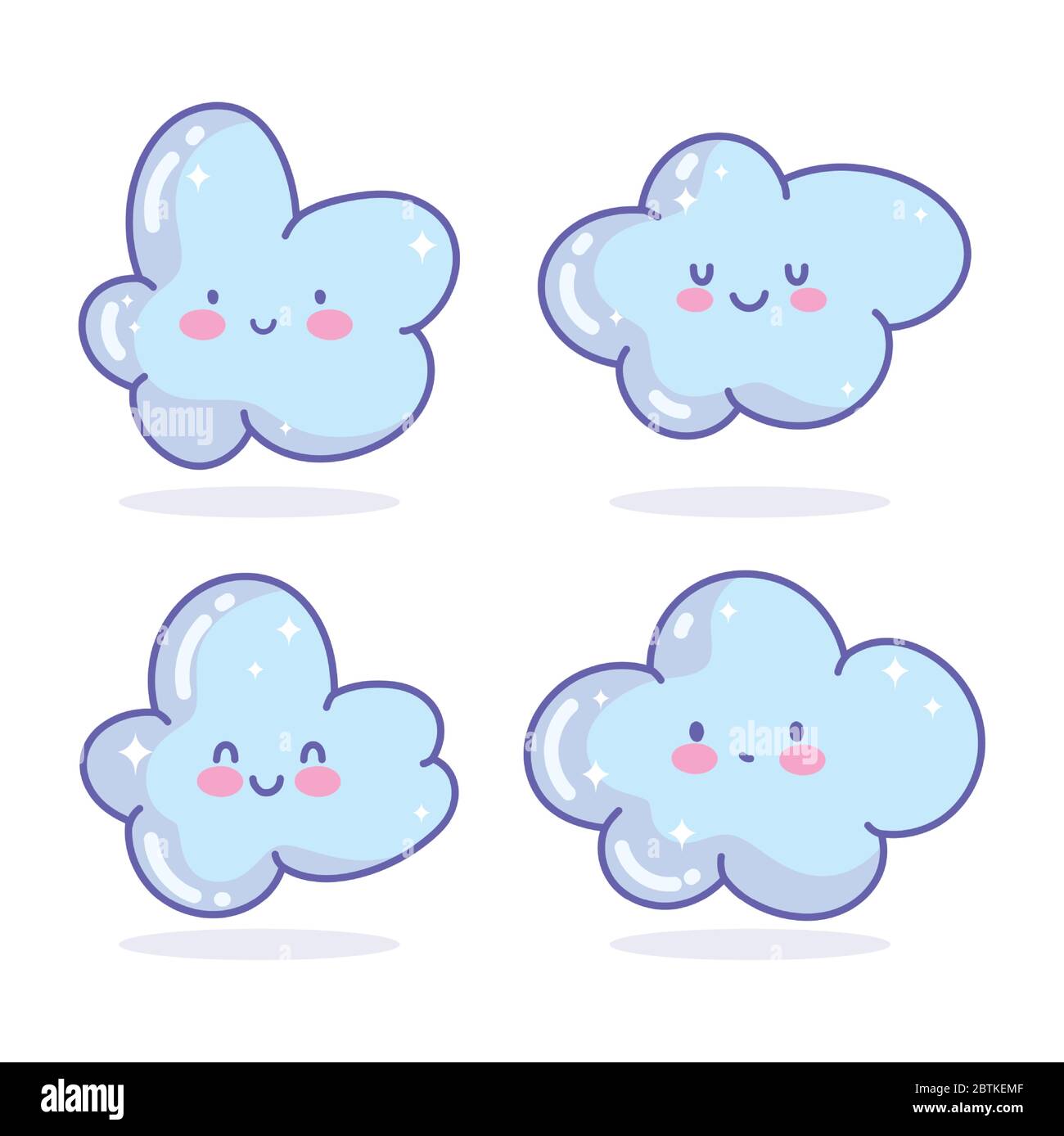 clouds kawaii cartoon characters weather design icons vector ...