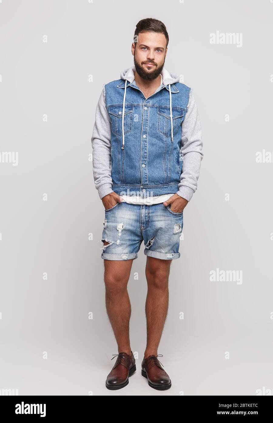 denim jacket with shorts guys