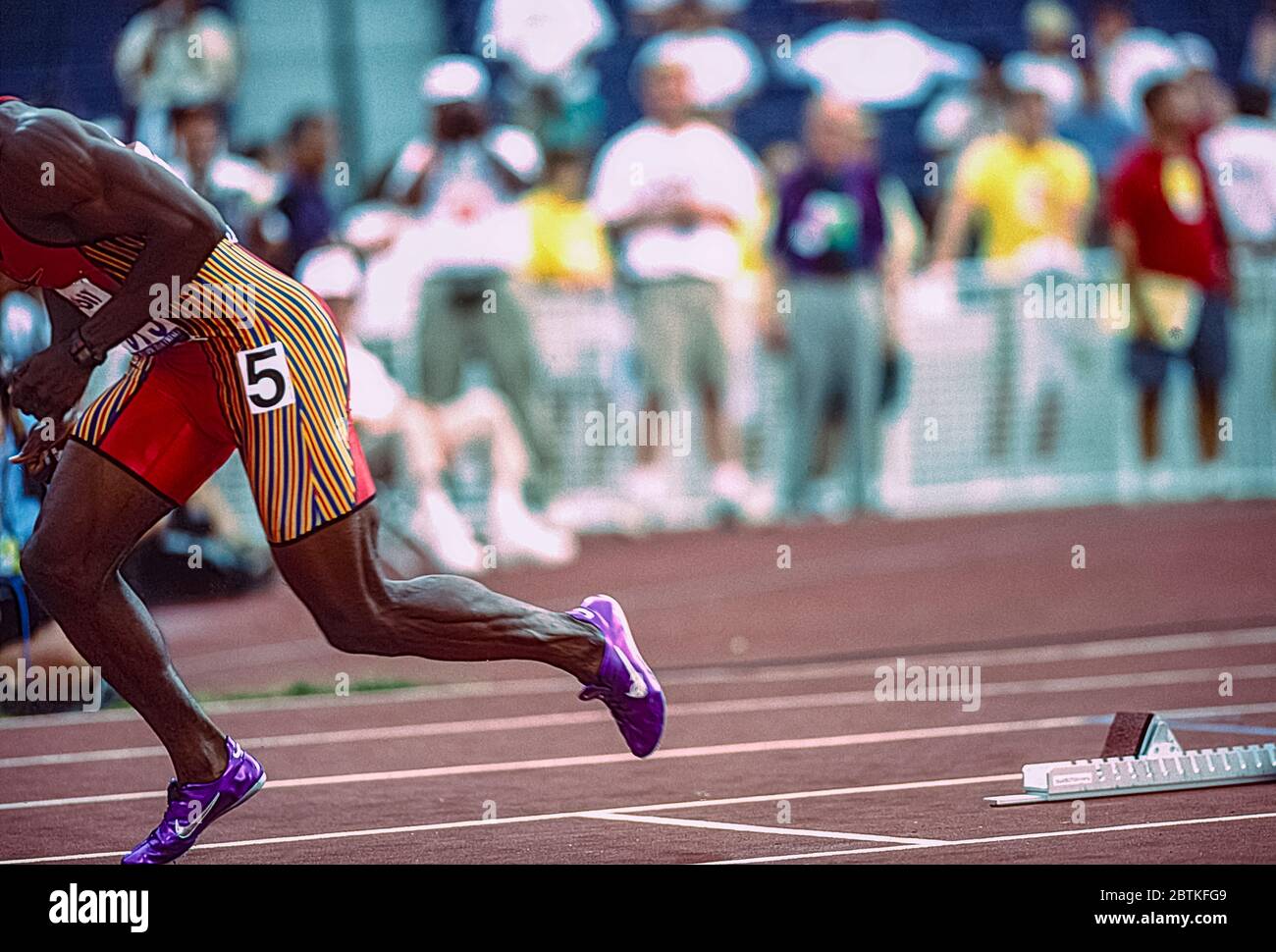 Sequence of Michael Johnson (USA) starting  the 400 meters Final at the 1996 US OLympic Track and Field Team Trials SEQ1_1 2of 12 Stock Photo