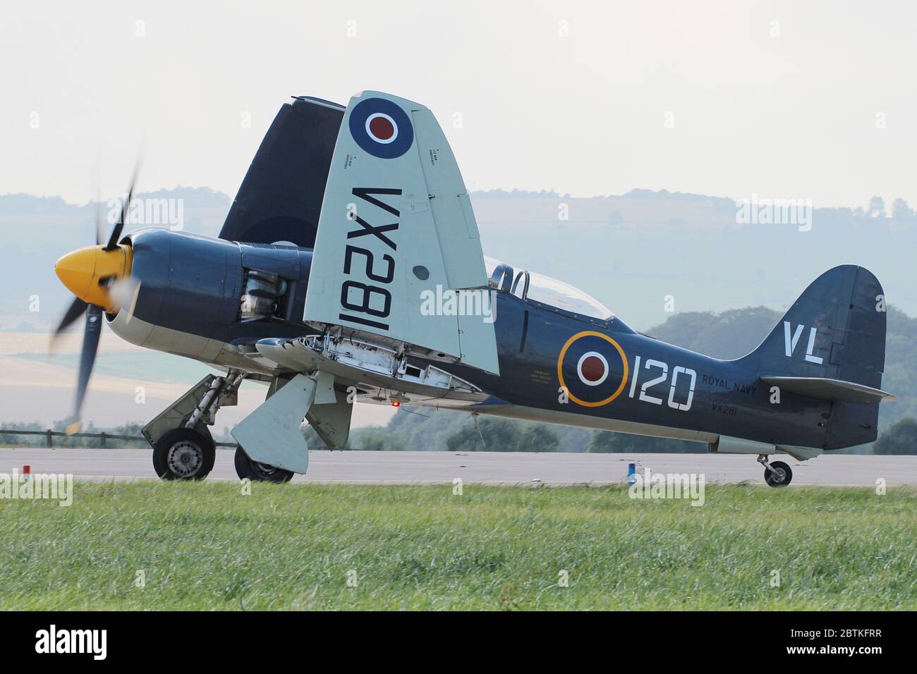 G-RNHF (formerly VX281 in Royal Navy service), a Hawker Sea Fury owned by Navy Wings, and operated by the Royal Navy Historic Flight, at RAF Leuchars. Stock Photo