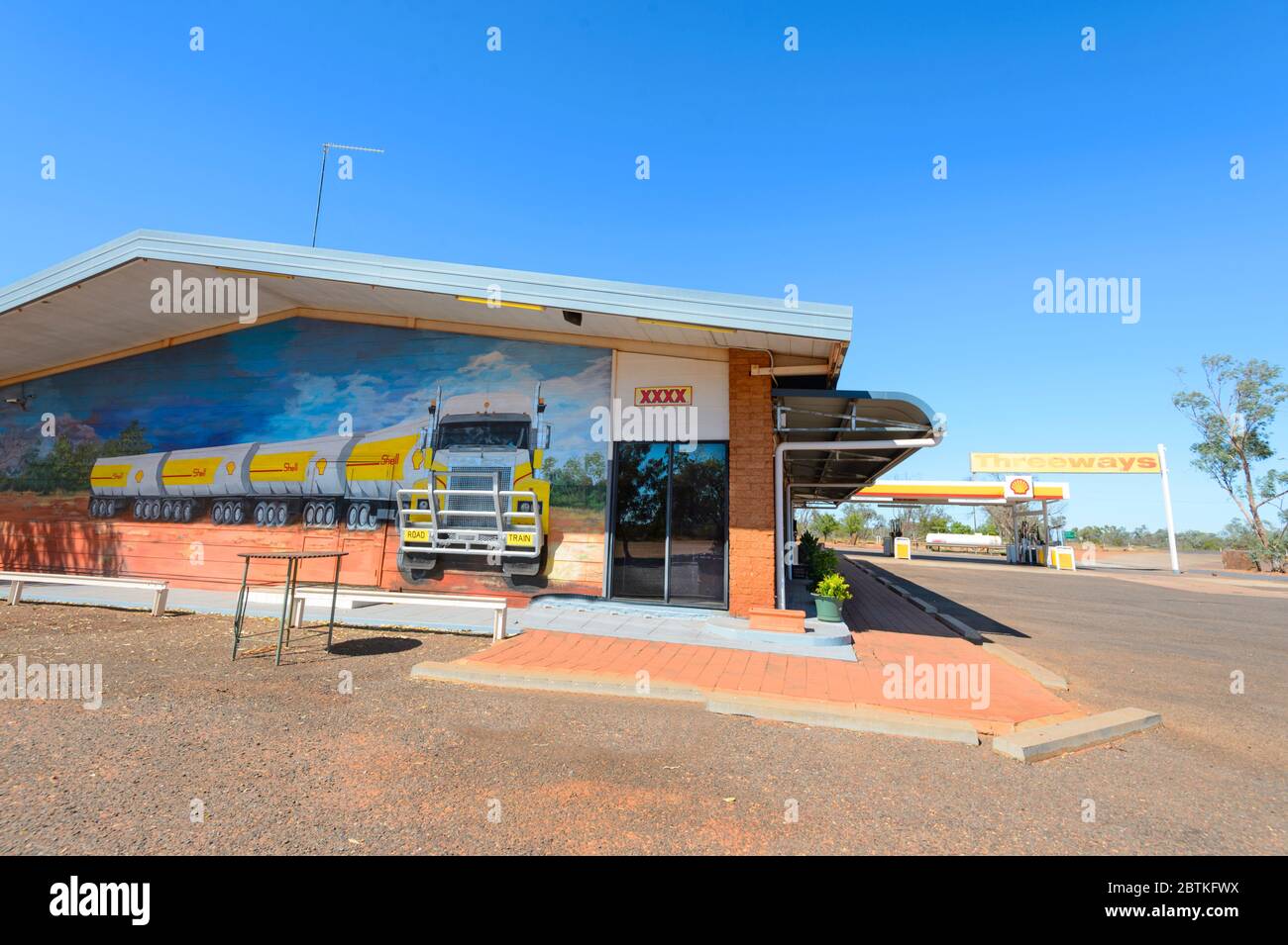The famous Threeways Roadhouse, Stuart Highway and Barkly Highway junction, Northern Territory The famous Threeways Roadhouse, Stuart Highway and Barkly Highway junction, Northern Territory