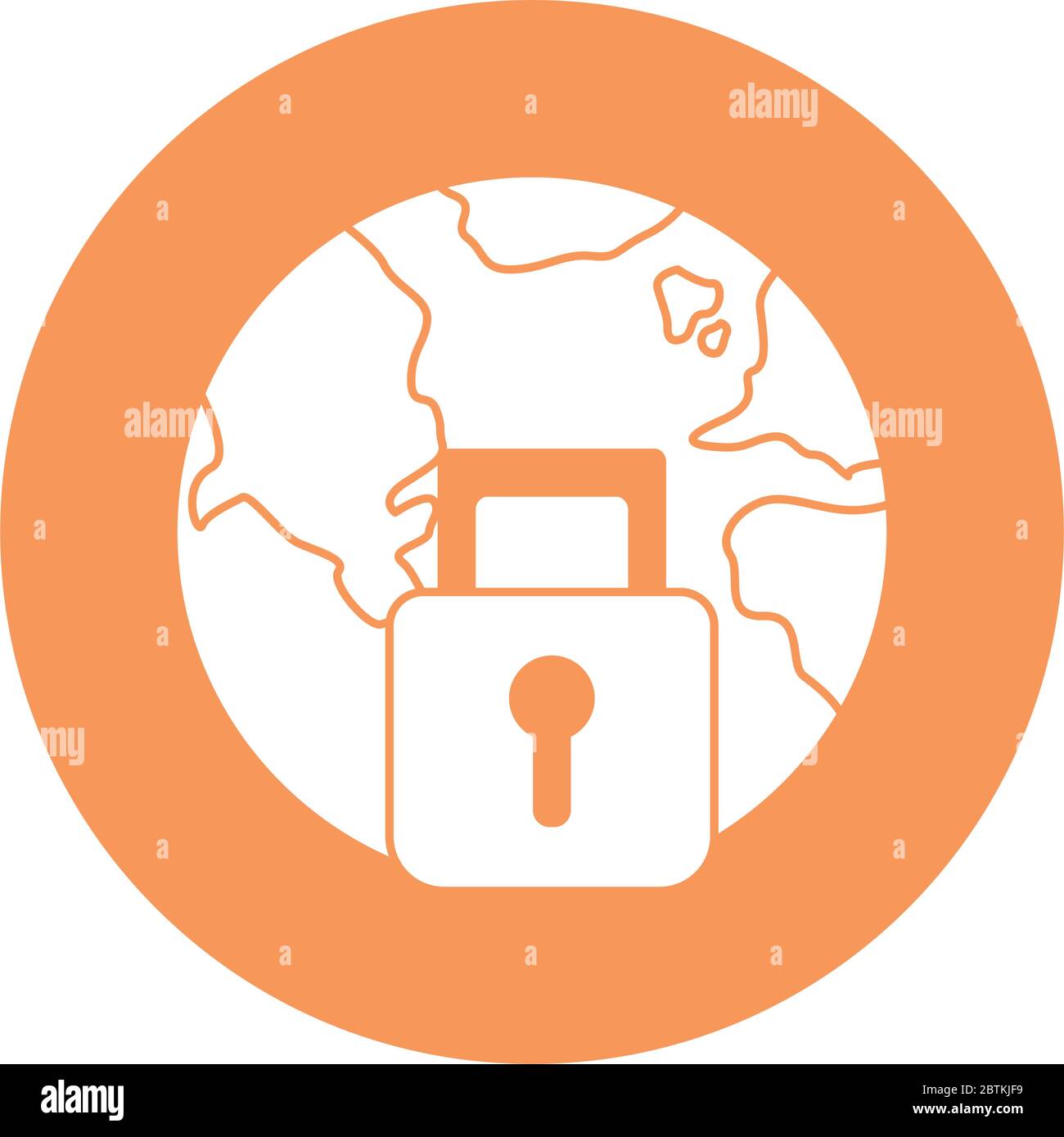 world planet with padlock silhouette block style Stock Vector