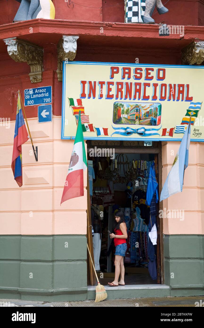 Girl shopping at Paseo International in La Boca District of Buenos Aires, Argentina, South America Stock Photo