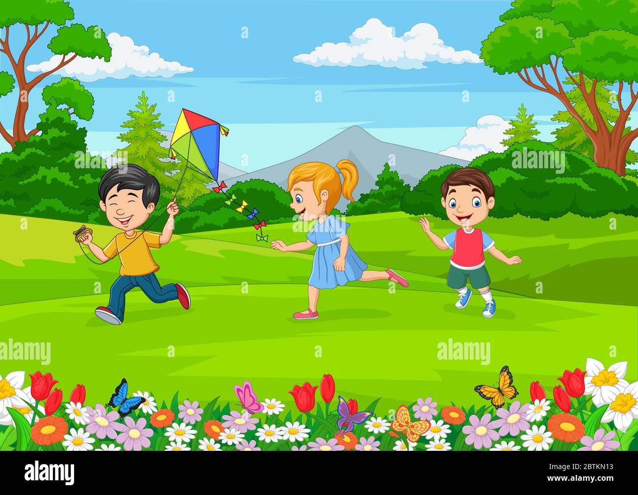 Cartoon little kids playing in the garden Stock Vector Image & Art ...