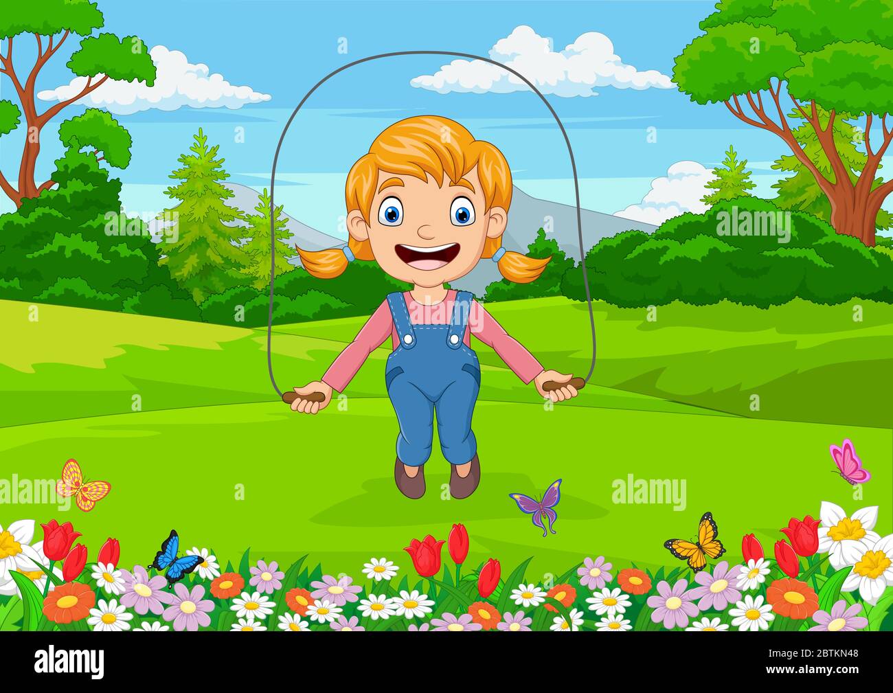 Cartoon little girl playing jump rope in the park Stock Vector Image ...