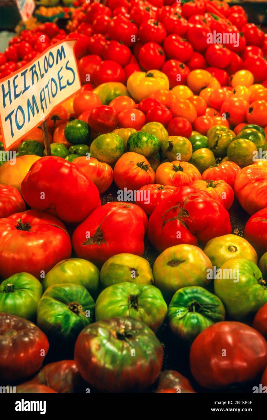Vegetables on display at Pike Place Market ,Seattle WA Stock Photo