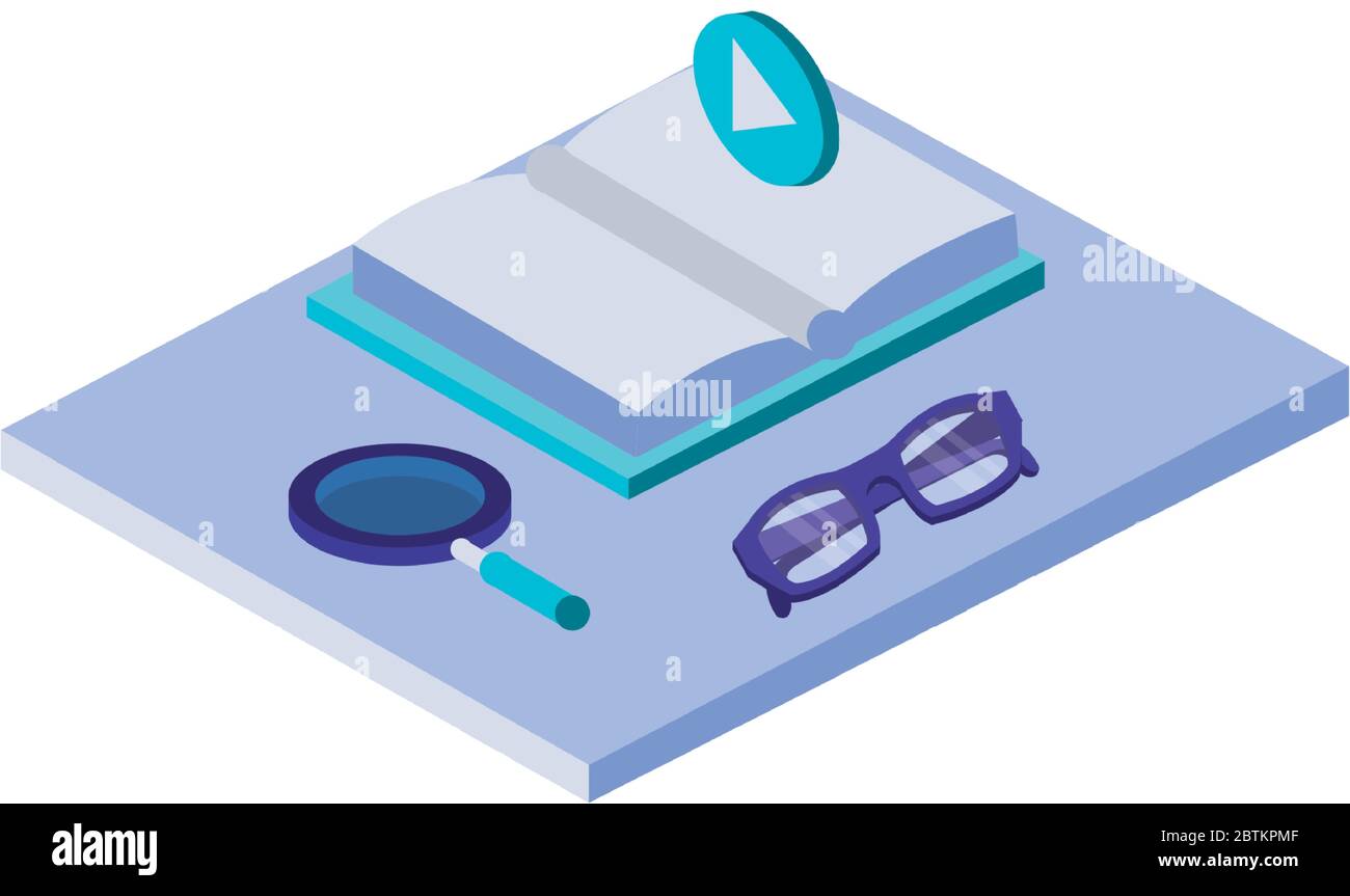 text book library with eyeglasses and magnifying glass Stock Vector ...