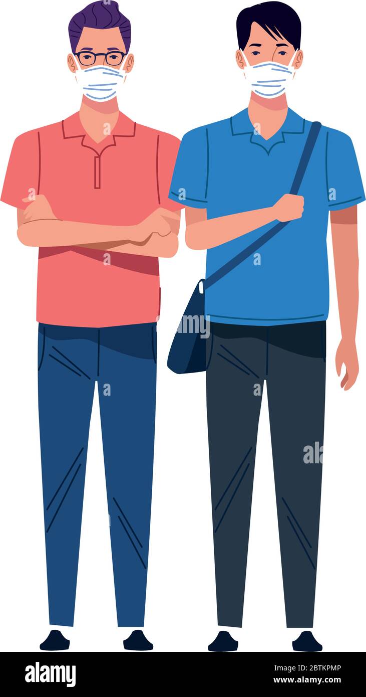 young men using medical masks characters Stock Vector Image & Art - Alamy