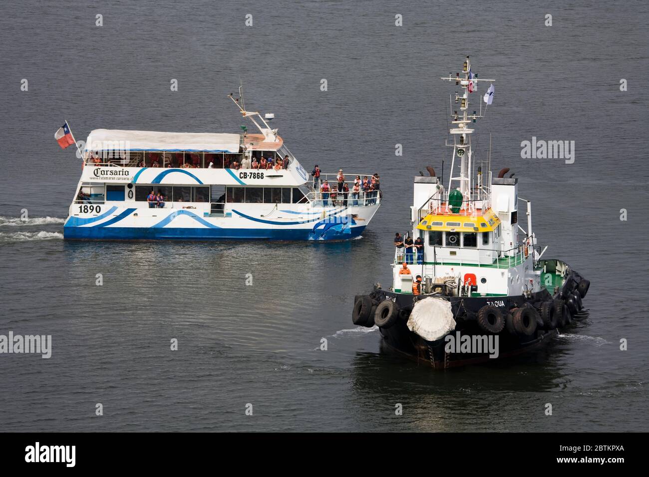 Tugboat in Coquimbo Port, Norte Chico Region, Chile, South America Stock Photo