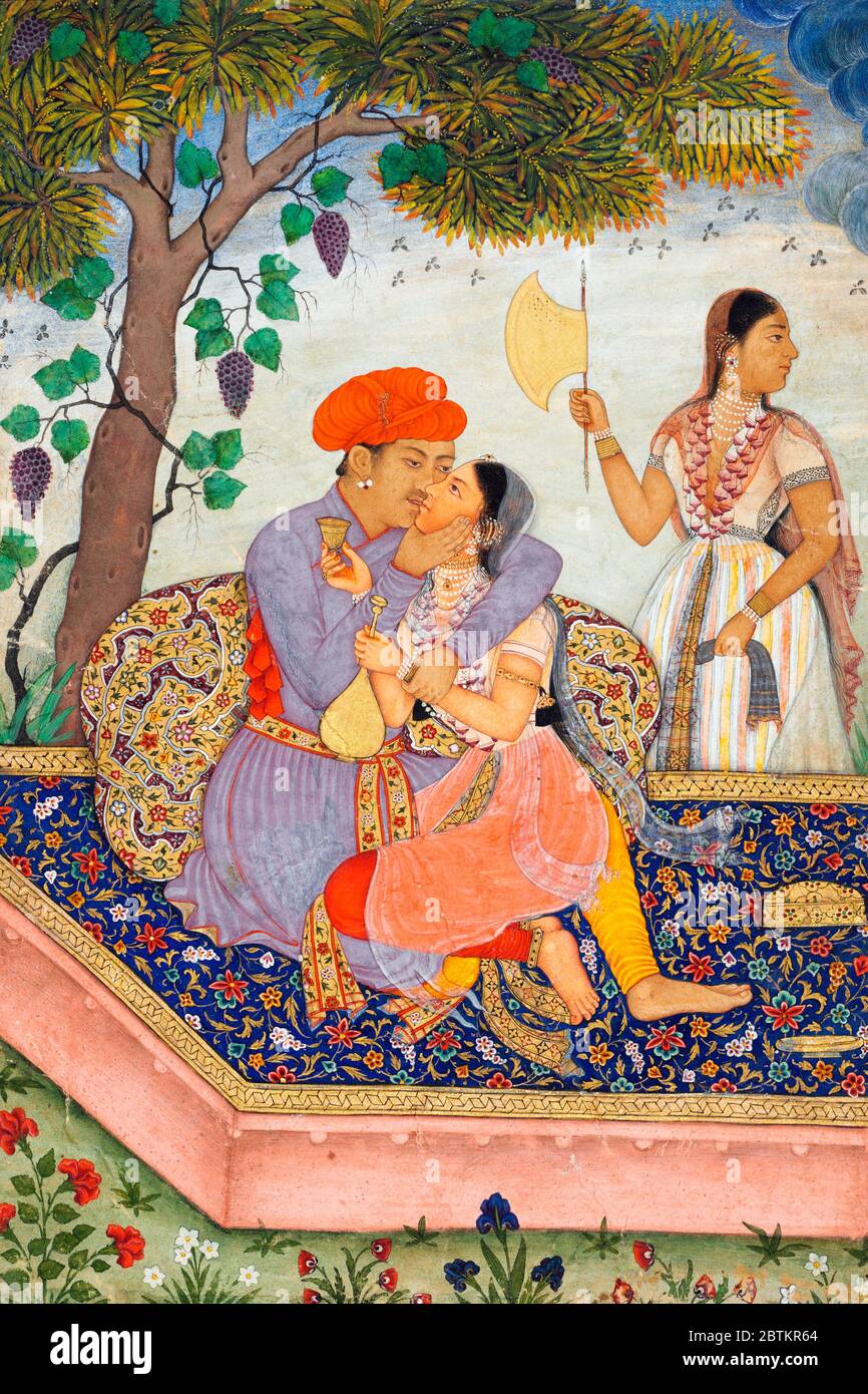 Lovers Embracing, circa 1630, Indian and Southeast Asian Art Stock Photo