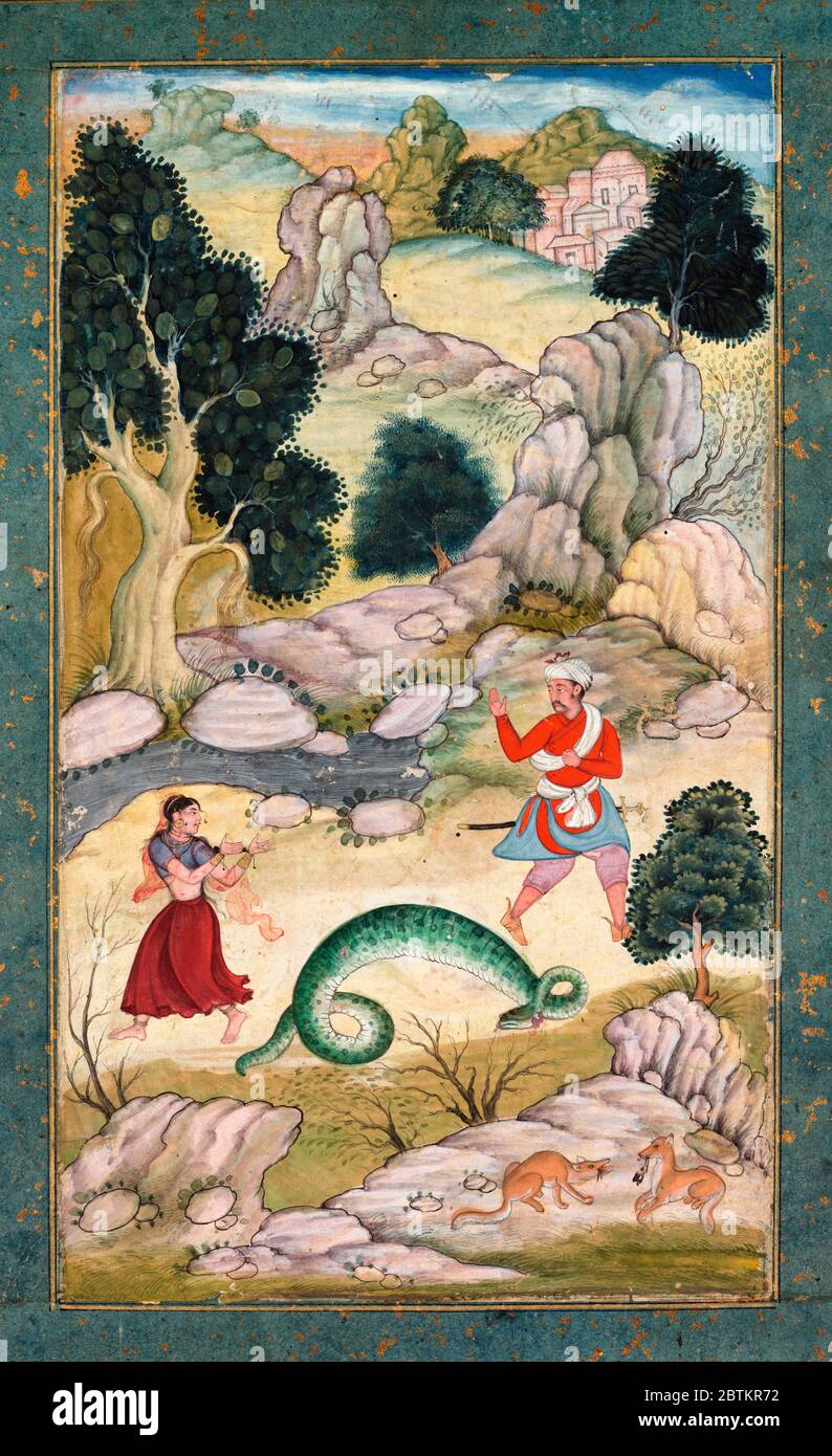 Lovers parting, page from a book of fables, circa 1590-95, Indian and Southeast Asian Art Stock Photo