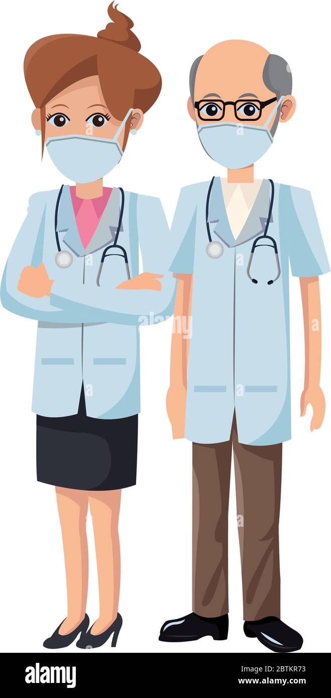 couple doctors using medical masks Stock Vector