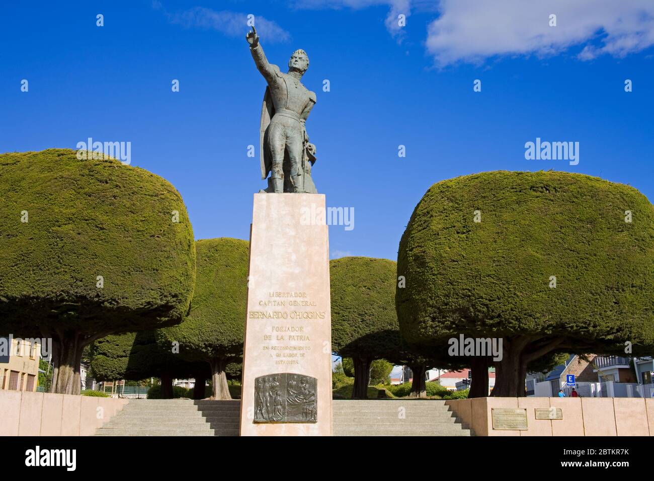 Captain General Bernardo O'Higgins Monument in Punta Arenas City, Magallanes Province, Patagonia, Chile, South America Stock Photo