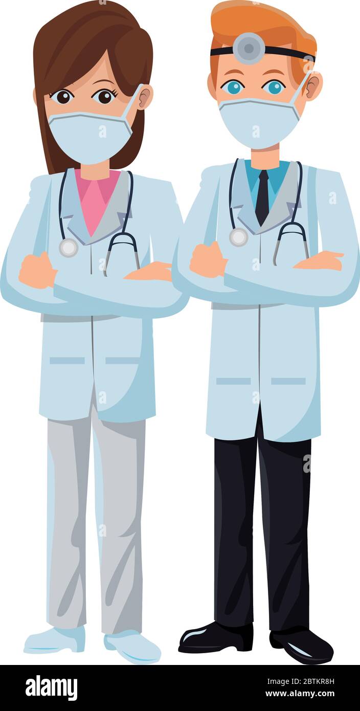 couple doctors using medical masks Stock Vector