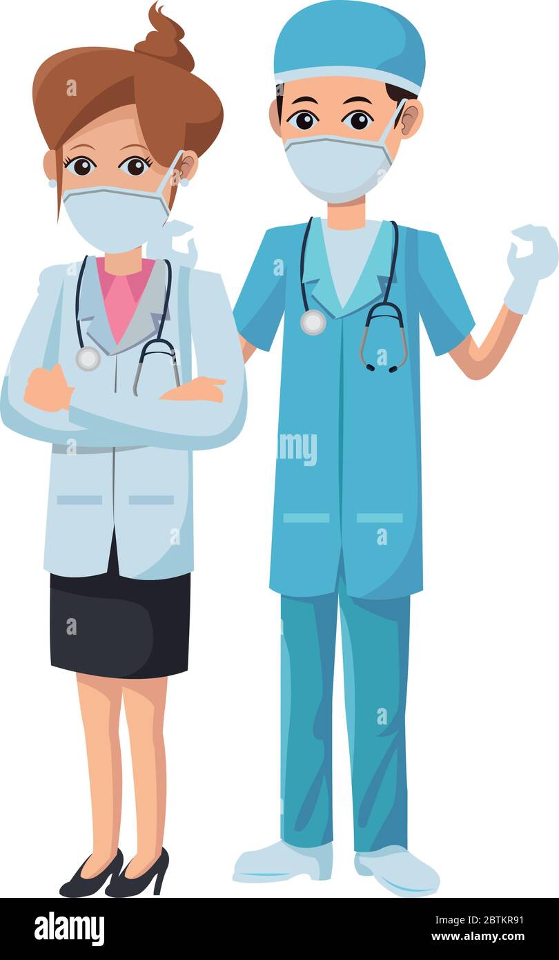 couple doctors using medical masks Stock Vector