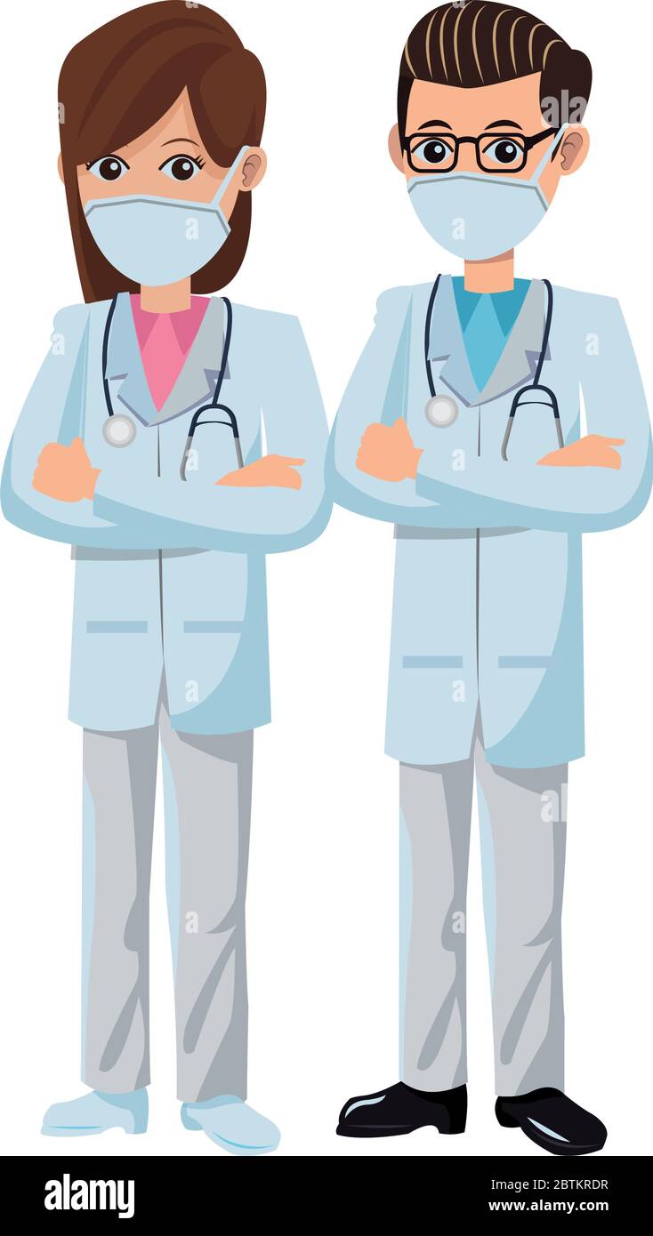 couple doctors using medical masks Stock Vector