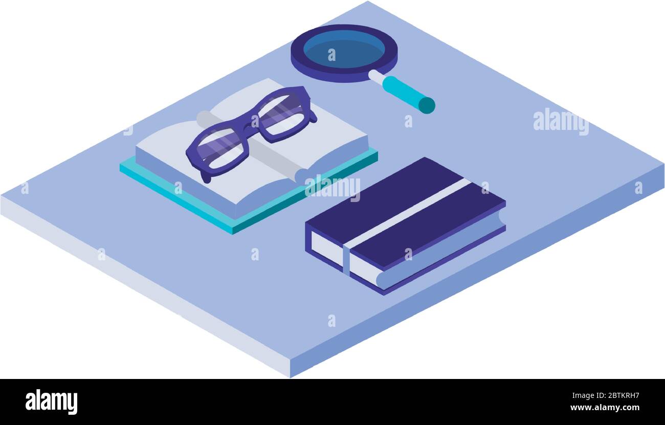 text books library with magnifying glass Stock Vector Image & Art - Alamy