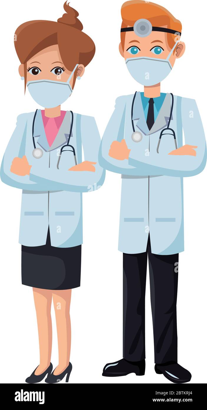 couple doctors using medical masks Stock Vector