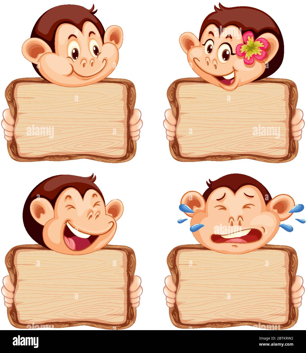 Board template with cute monkey on white background illustration Stock ...