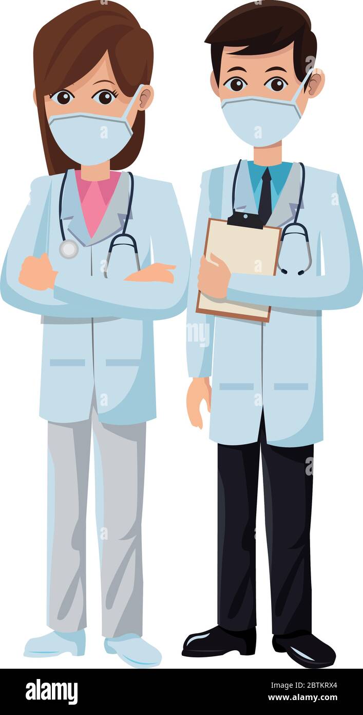 couple doctors using medical masks Stock Vector