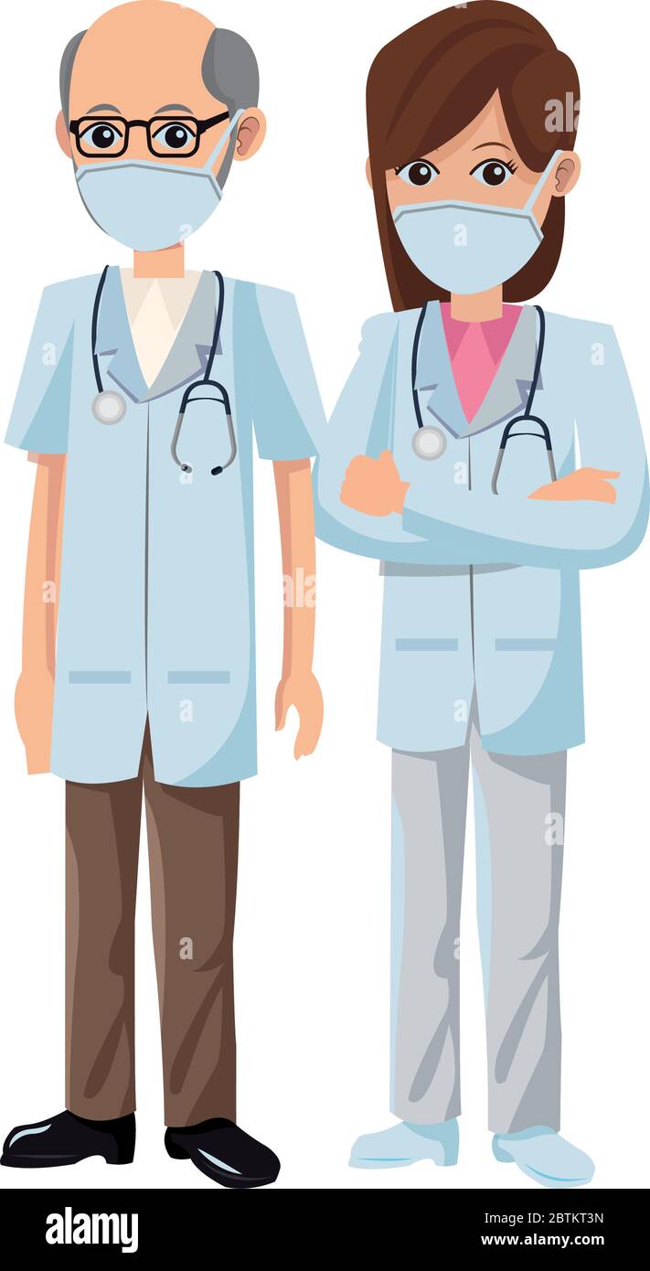 couple doctors using medical masks Stock Vector