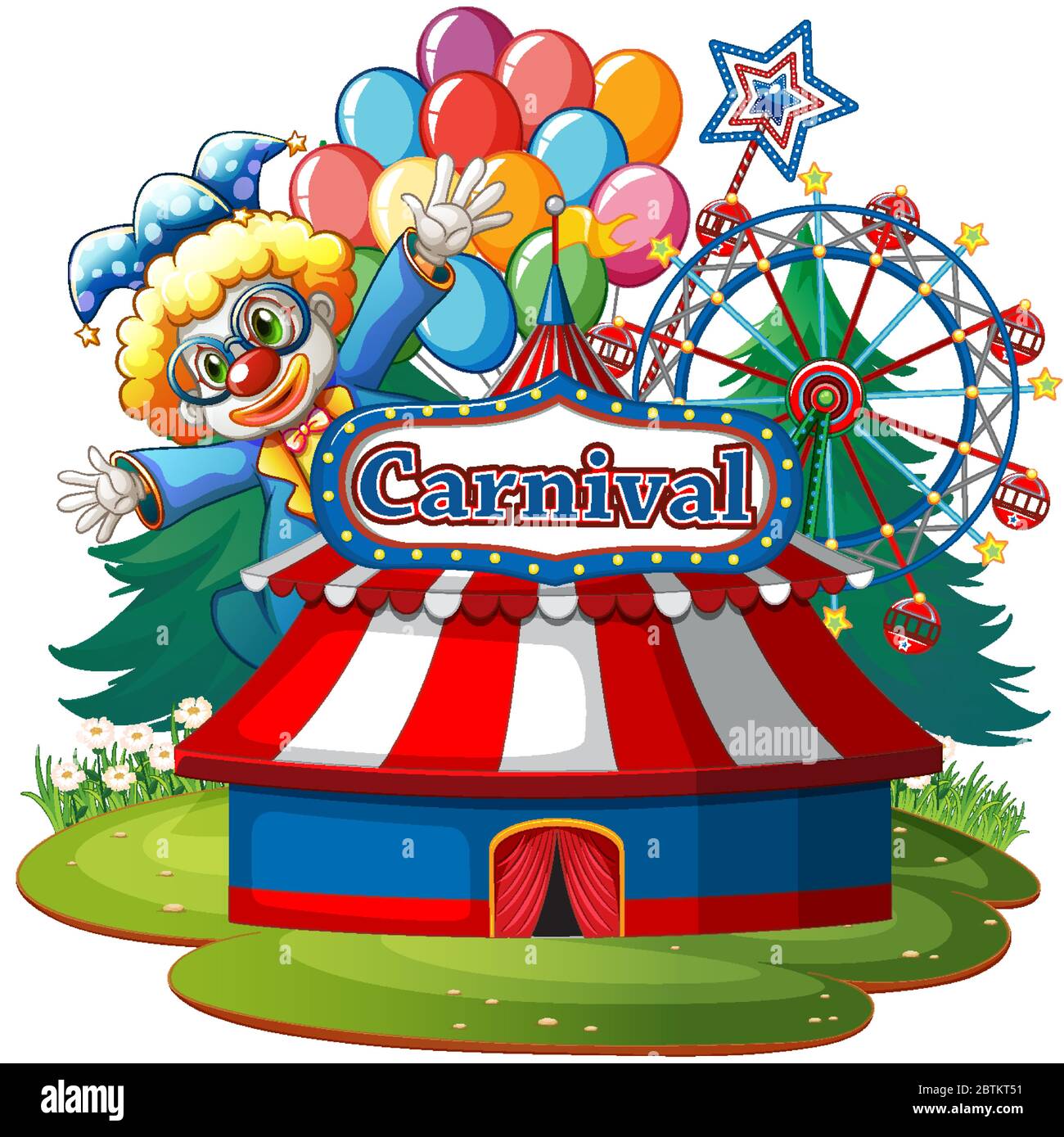 Scene with circus clown in the park on white background illustration ...