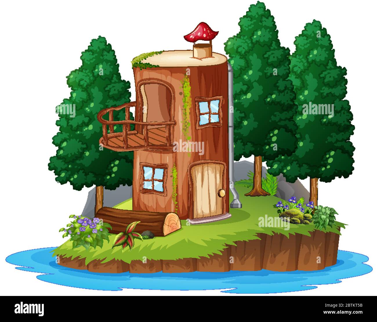 Scene with wooden house on white background illustration Stock Vector ...