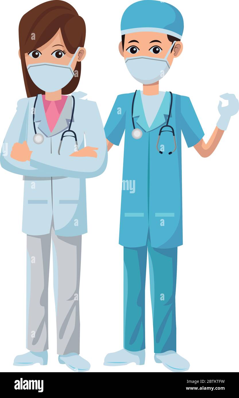 couple doctors using medical masks Stock Vector