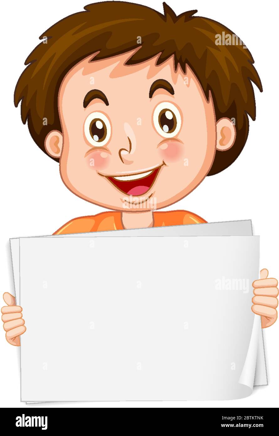 Blank sign template with cute boy on white background illustration ...