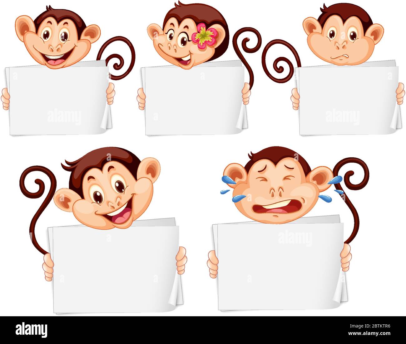 Blank sign template with happy monkeys on white background illustration ...