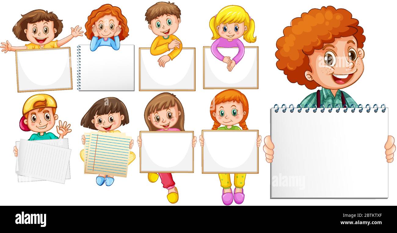 Blank sign template with happy children on white background ...